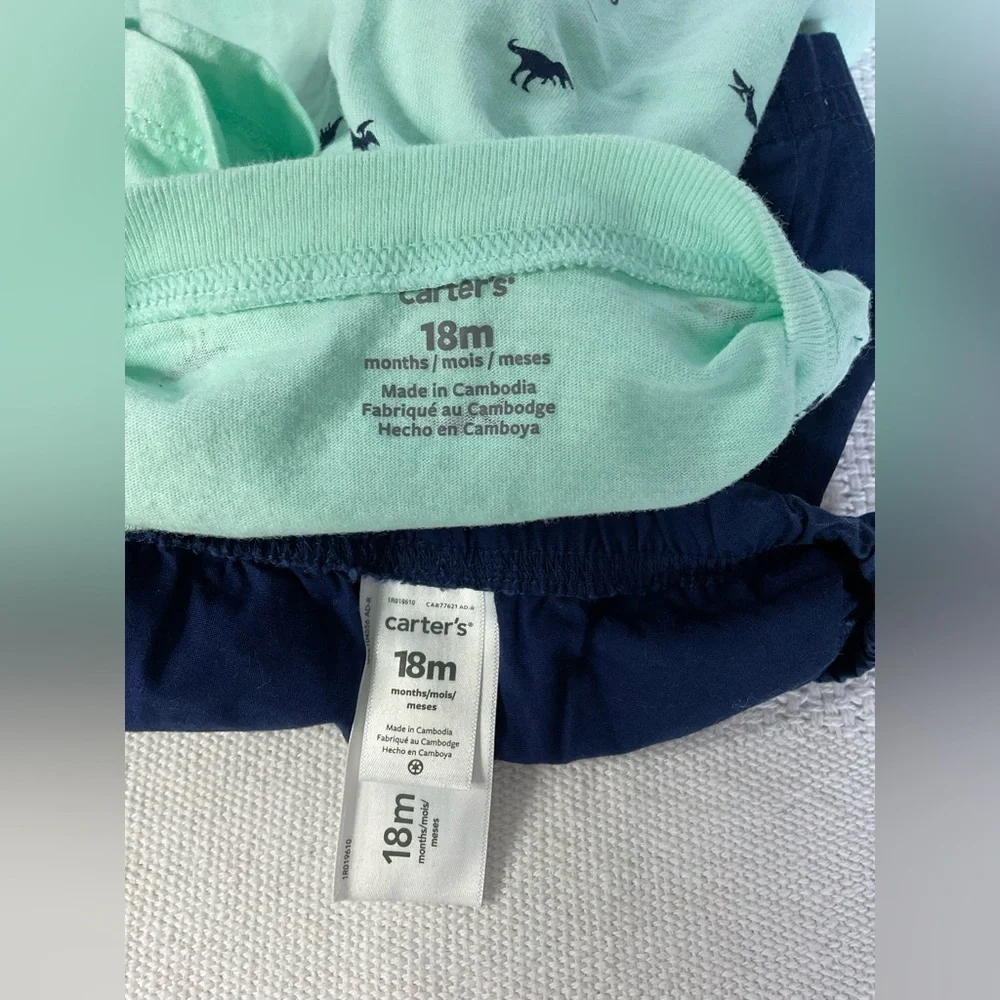 Carter's Green and Blue Matching Set with Geometric Design
